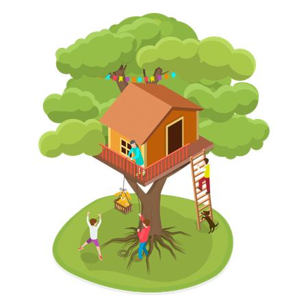 Maison sur branches avec échelles  Illustration