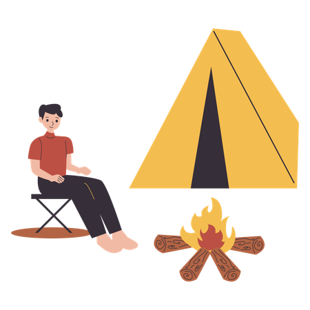 Make a campfire in front of the tent  Illustration