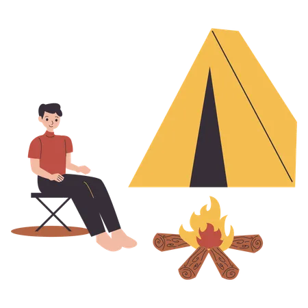 Make a campfire in front of the tent  Illustration