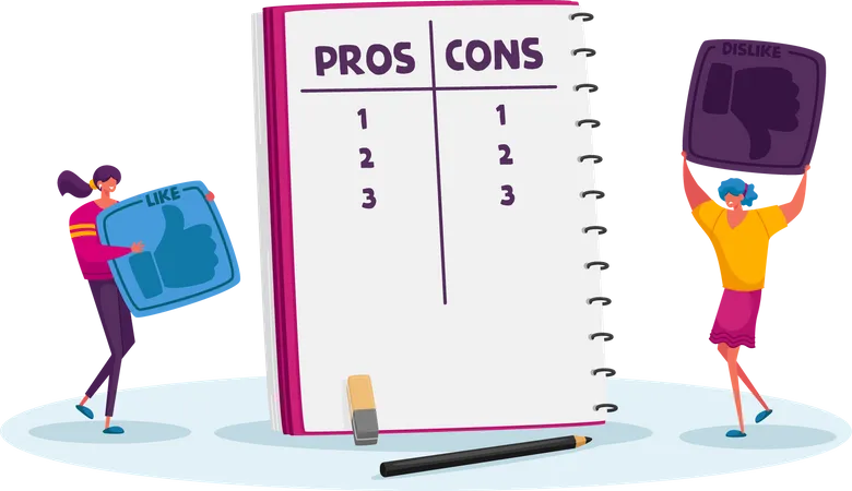 Make decision at notebook with Pros or Cons list Illustration