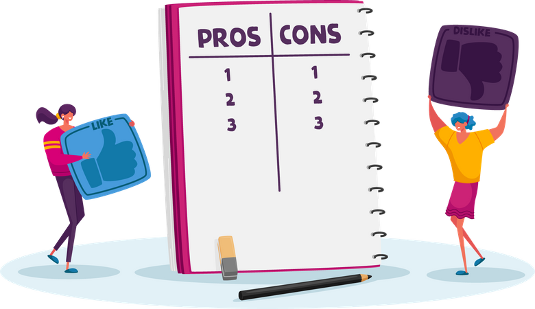 Make decision at notebook with Pros or Cons list  Illustration