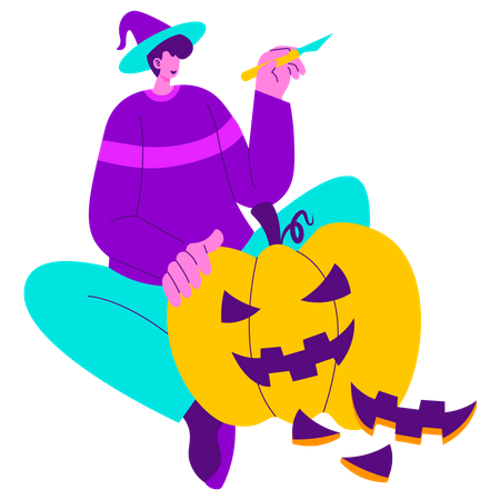 Making halloween pumpkin decoration  Illustration