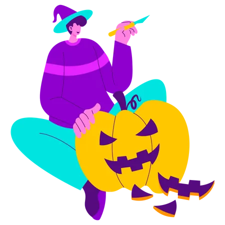 Making halloween pumpkin decoration  Illustration