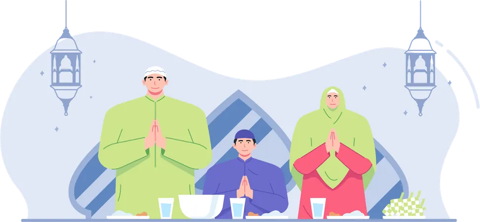 Making Ketupat For Eid Mubarak  일러스트레이션