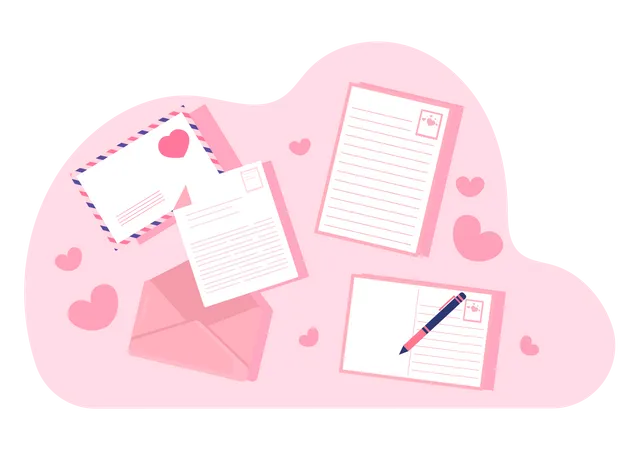 Love Letter Background Flat Illustration For Messages Of Fraternity Or Friendship In Pink Color Usually Given On Valentines Day In An Envelope Or Greeting Card Illustration