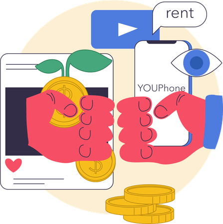 Making money online on selling second hand goods.  Illustration