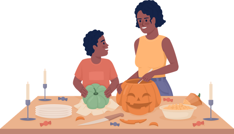 Making pumpkin lantern  Illustration