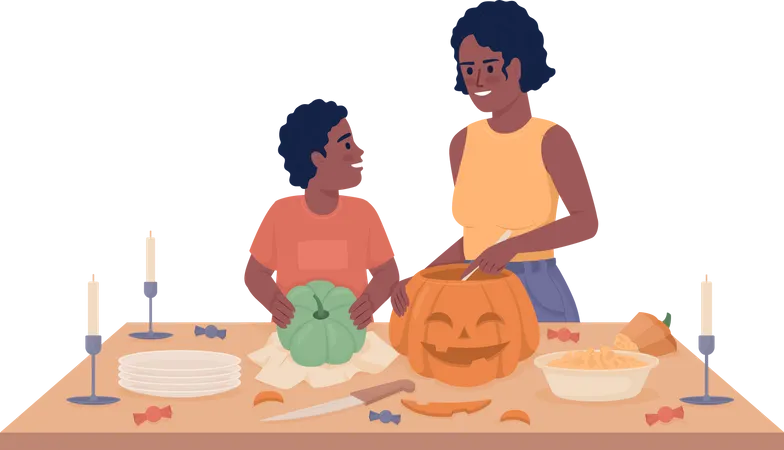 Making pumpkin lantern  Illustration