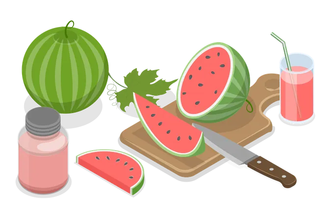 3 D Isometric Flat Vector Illustration Of Watermelon Juicy Slices Illustration