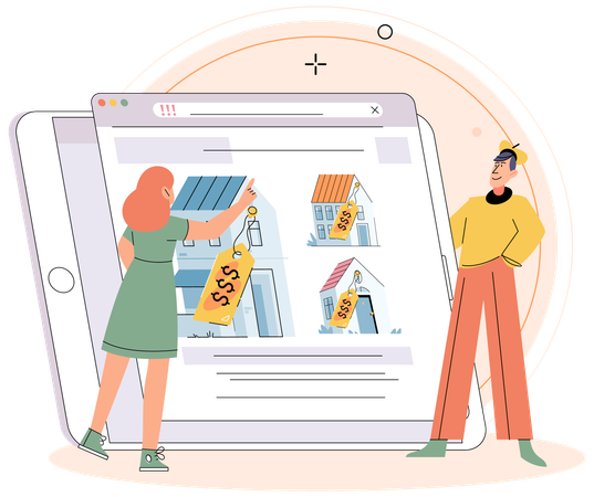 Makler zeigt Online-Immobilien  Illustration