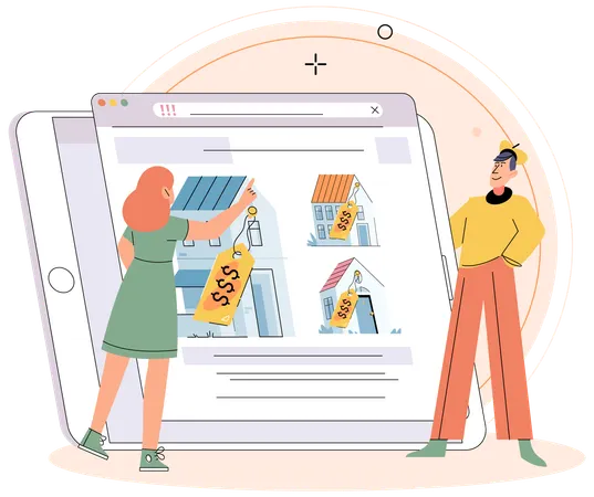 Makler zeigt Online-Immobilien  Illustration