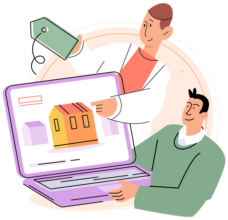 Makler zeigt Online-Immobilien  Illustration