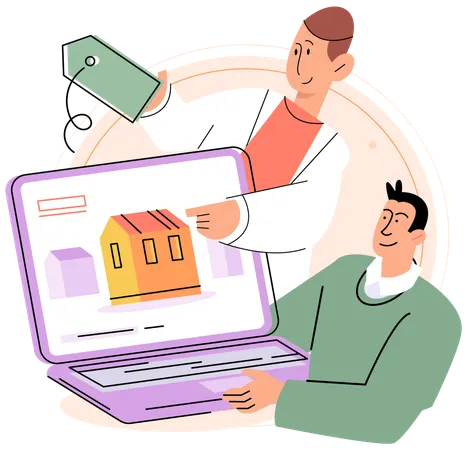 Makler zeigt Online-Immobilien  Illustration