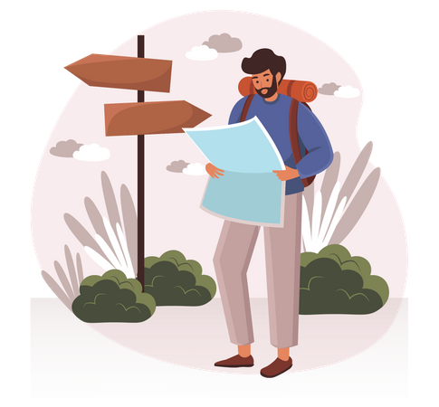 Mal Hiker using map  Illustration