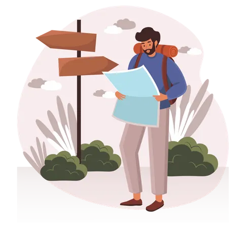 Mal Hiker using map  Illustration