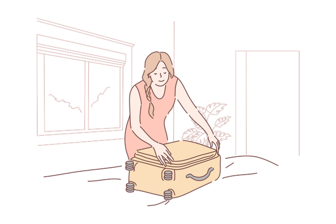 Mulher fazendo mala  Ilustração