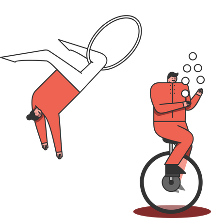 Malabarista de circo e acrobata fazendo truques  Ilustração