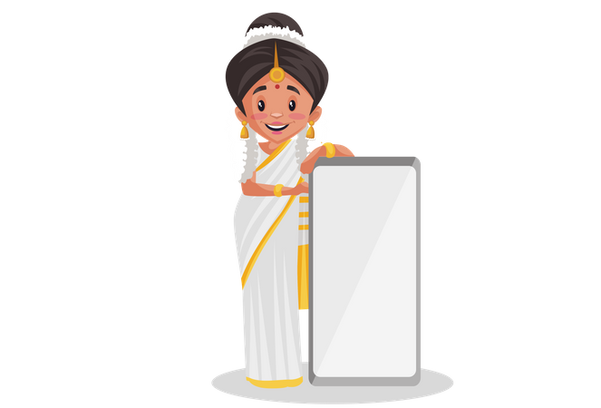 Malayali-Frau mit leerem Handy-Display  Illustration