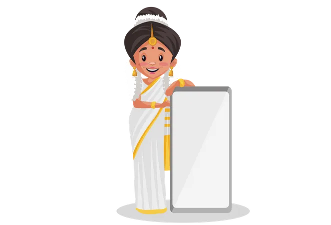 Malayali-Frau mit leerem Handy-Display  Illustration