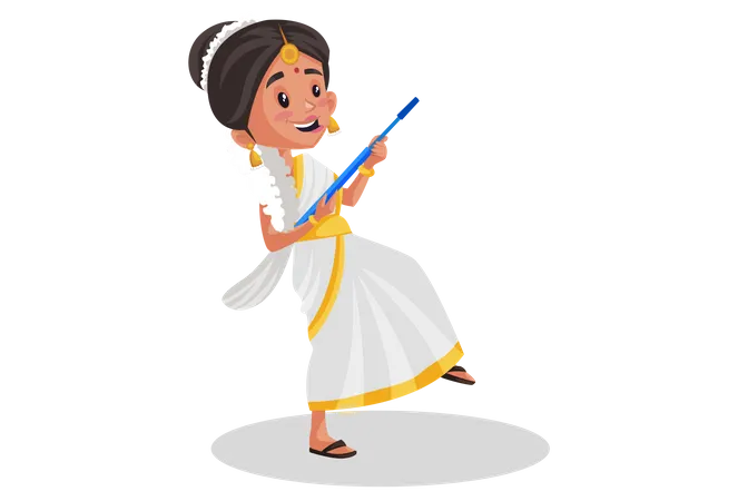 Malayali woman holding mop in her hands as guitar Illustration