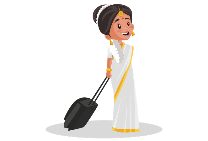 Malayali woman holding suitcase  Illustration