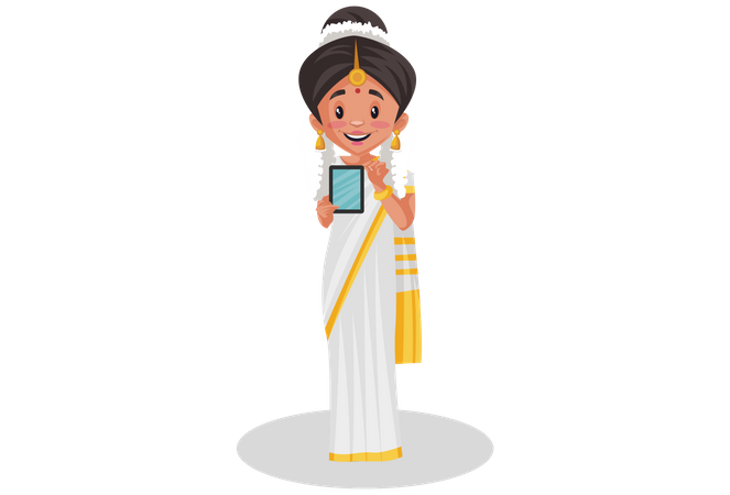 Malayali woman showing mobile  Illustration