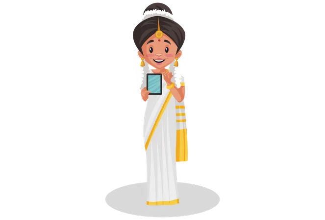 Malayali woman showing mobile  Illustration