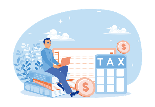 Male accountant calculating tax  Illustration