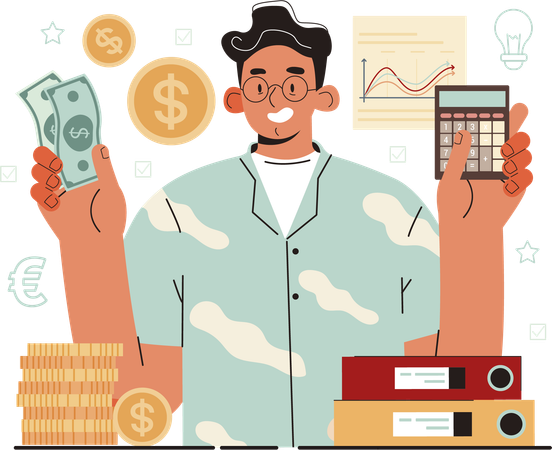 Male accountant doing financial calculation  Illustration
