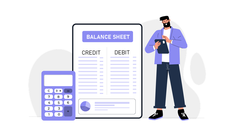 Male accountant making balance sheet  Illustration