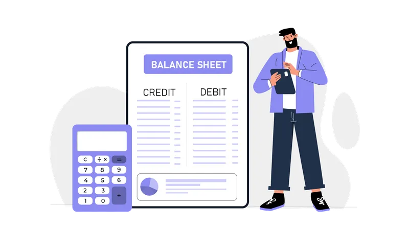 Male accountant making balance sheet  Illustration