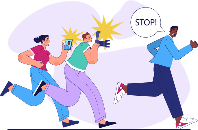 Male actor running and saying stop photo shoot  Illustration