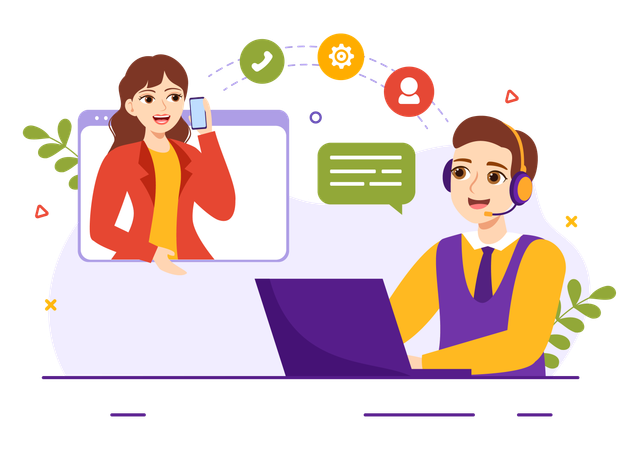 Male agent agent talking with customer on helpline call  Illustration