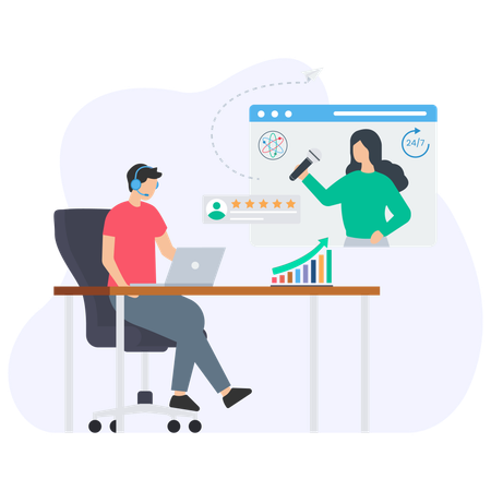 Male agent talking on Online Support  Illustration