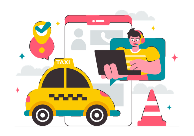 Male agent talking with customer to provide emergency taxi  Illustration
