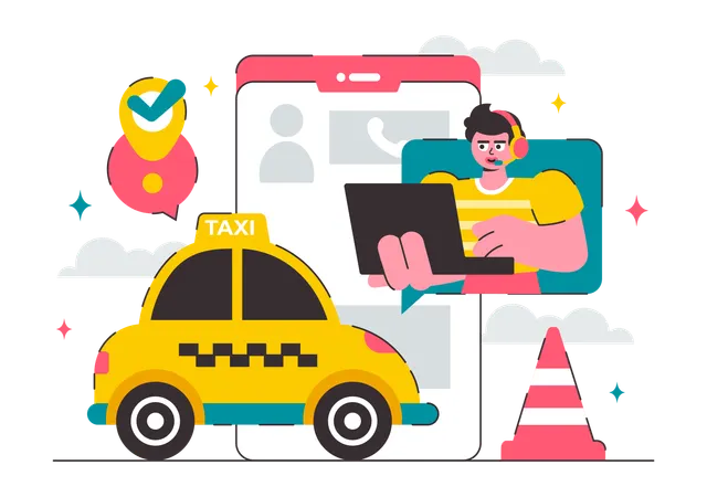 Male agent talking with customer to provide emergency taxi  Illustration