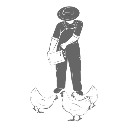 Agriculteur mâle nourrissant une poule  Illustration