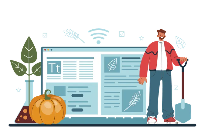 Argonomist Online Service Or Platform Scientist Making Research In Agriculture Organic Harvest Selection And Cultivation Website Flat Vector Illustration イラスト