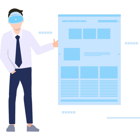 Male analyzes data using VR technology  Illustration