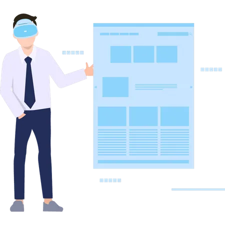 Male analyzes data using VR technology  Illustration