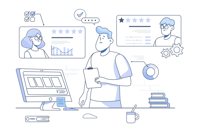 Male Analyzing customer rating  Illustration