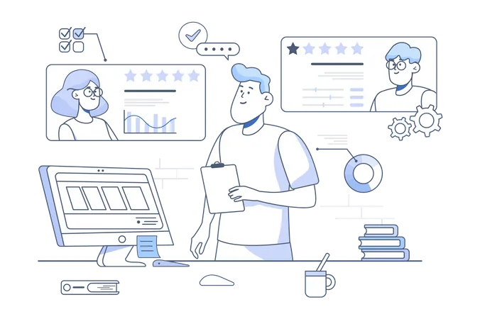 Male Analyzing customer rating  Illustration