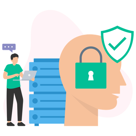 Male analyzing database security  Illustration