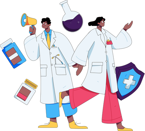 Male and doctor doing research  Illustration