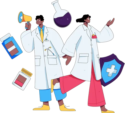 Male and doctor doing research  Illustration