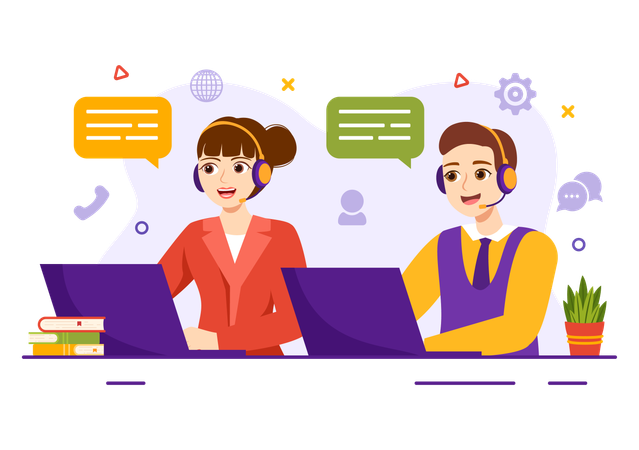 Male and female agent talking with customer  Illustration