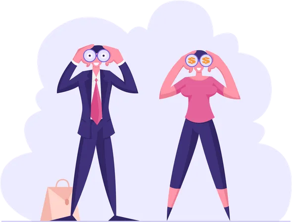 Male and female business people searching for business opportunity Illustration