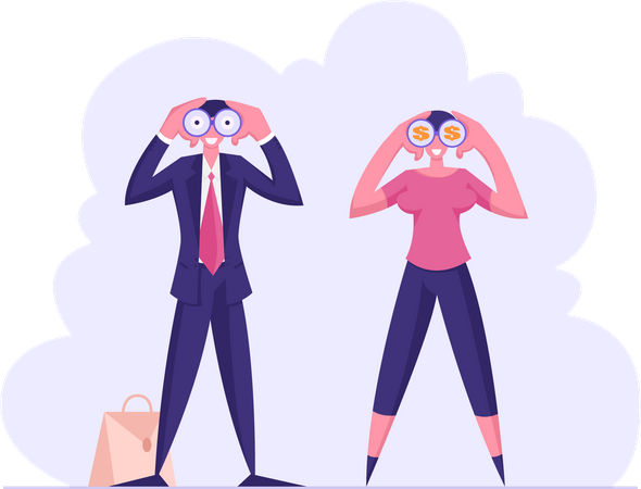 Male and female business people searching for business opportunity  Illustration