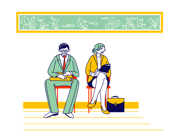 Male and female candidate waiting for job interview Illustration
