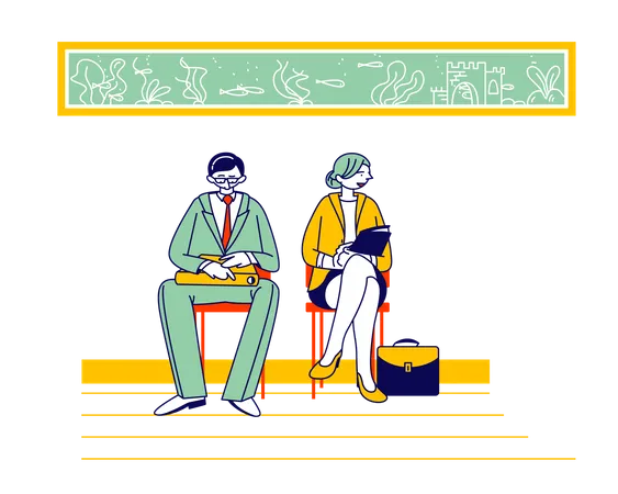 Male and female candidate waiting for job interview  イラスト